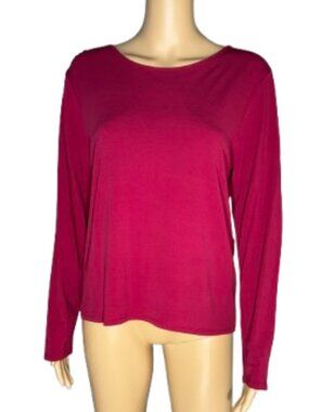 Eileen Fisher Silk Long Sleeve Red Crewneck Top Women's